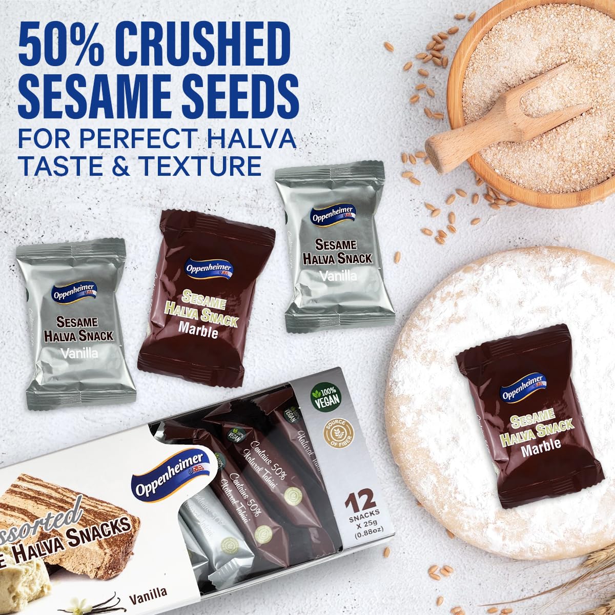 Premium Assorted Sesame Halva Snacks - Vanilla & Marble Flavored Israeli Treat Bars (12 Pack, 0.88oz Each) | Vegan, Kosher, Gluten-Free Middle Eastern Dessert | Perfect for Gifts, Tea Time & Healthy Snacking