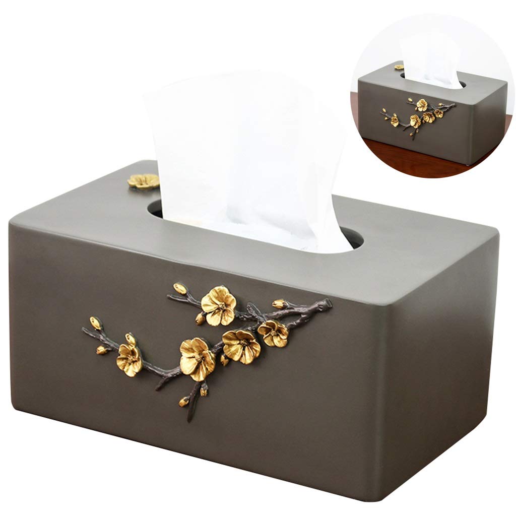 Elegant Rectangular Resin Tissue Box Cover - Brown Plum Design for Dining Table & Hotel Room Decor - 8.3 x 5.1 x 3.9 Inches - Perfect Napkin Holder & Thoughtful Gift for Home & Office Use