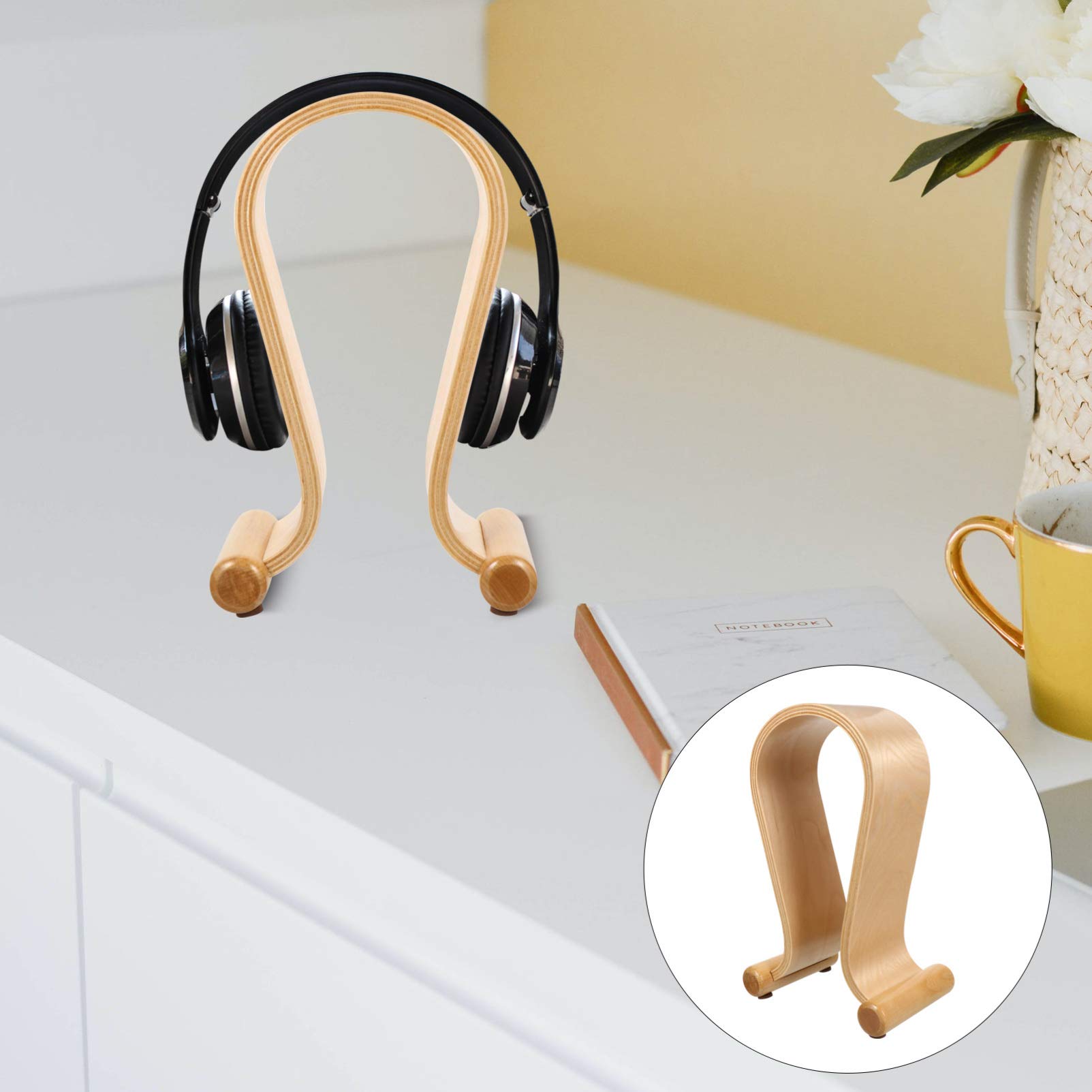 Premium Wooden Headphone Stand with Hook - Cabilock Headset Holder for Desk, Earphone Hanger & Display Rack - Perfect for Home Office, Gaming Setup, and Studio Organization