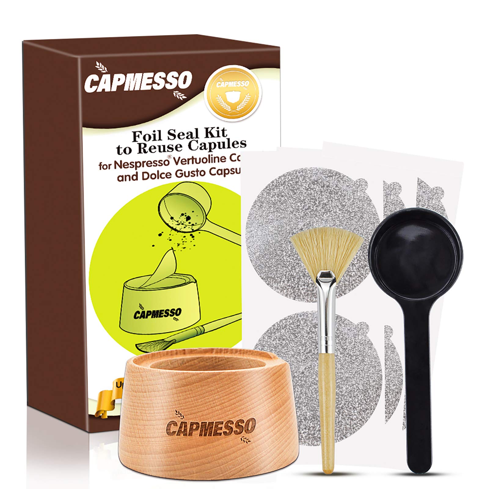 CAPMESSO Aluminum Foil Seals Kit for Reusable Nespresso Vertuo Pods - 100 Lids & Complete Seal Kit for Refillable Vertuoline Capsules | Eco-Friendly Coffee Pod Accessories for Home & Office Use