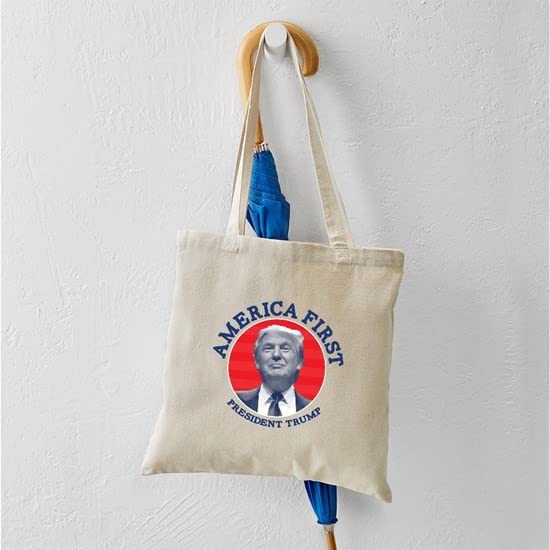 America First Tote Bag - Natural Canvas Reusable Shopping Bag for Groceries, Beach & Everyday Use | Patriotic Eco-Friendly Tote
