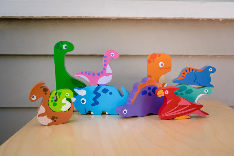 Chunky Wooden Dinosaur Puzzle & Stacker Toys for Toddlers - Educational Montessori Learning Toys for Kids Ages 1-3 - Perfect for Early Childhood Development & Sensory Play