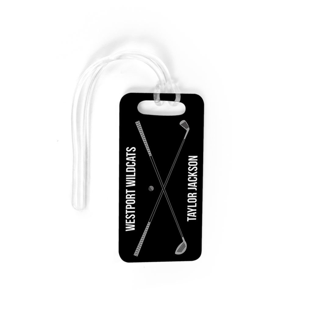 Personalized Golf Bag Tag with Crossed Golf Clubs Design - Small Black/Gray Luggage Tag for Golfers | Perfect for Golf Travel, Tournaments & Club Identification | ChalkTalkSPORTS