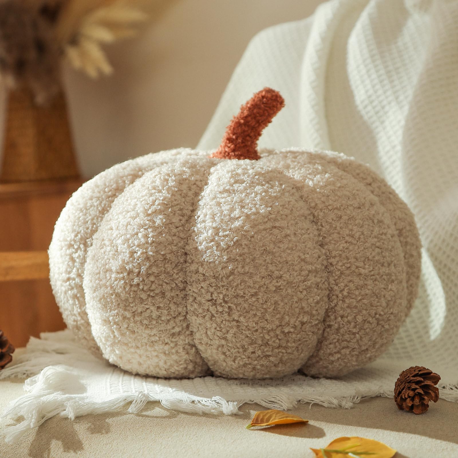 YRXRUS Pumpkin Shaped Throw Pillows - 6x12 Inches Soft Teddy Cute Fall Decor Pillows for Thanksgiving & Christmas | Cozy Autumn Home Accent for Sofa, Bed, Dorm Room