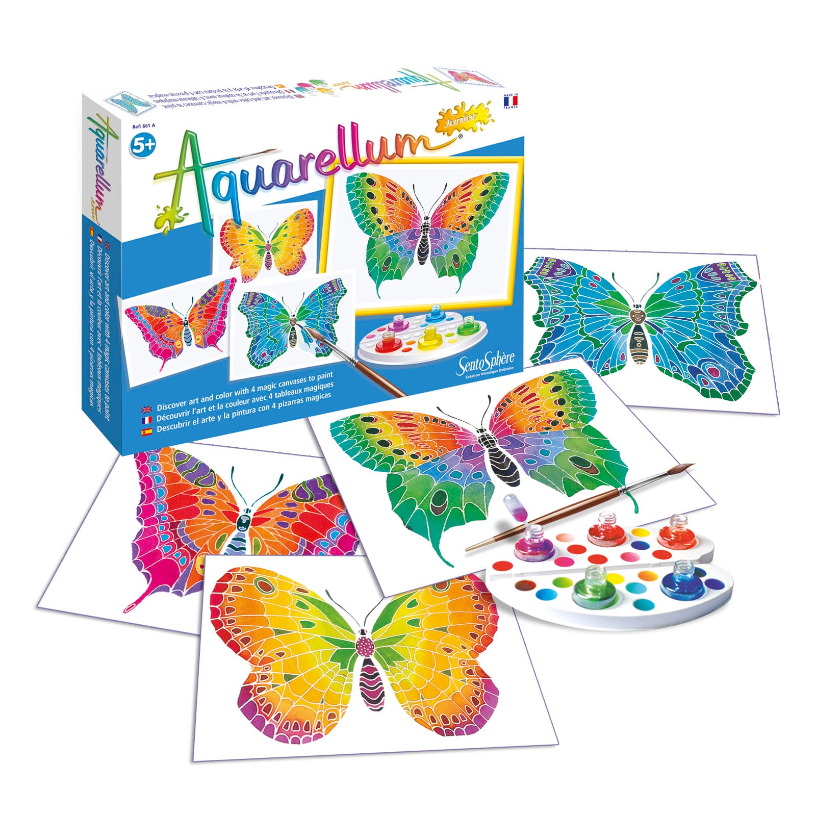 Aquarellum Junior Butterfly Watercolor Painting Kit for Kids - Creative Art Set with 4 Butterfly Designs, Watercolor Paper & Brush - Perfect for Birthday Gifts, Classroom Activities & Rainy Day Fun