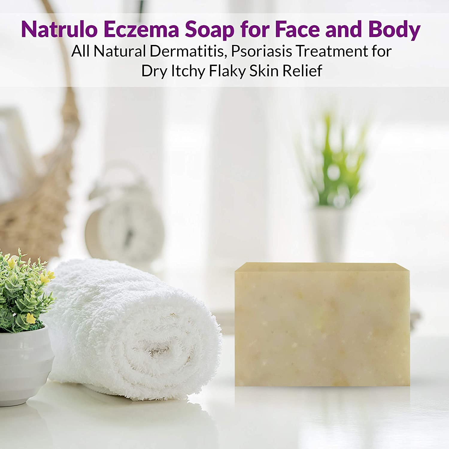 Natural Eczema Soap Bar for Face & Body - Dermatitis & Psoriasis Relief for Dry, Itchy, Flaky Skin - Gentle Detoxifying & Anti-Itch Cleanser - Made in USA - Perfect for Sensitive Skin Care & Daily Moisturizing Routine