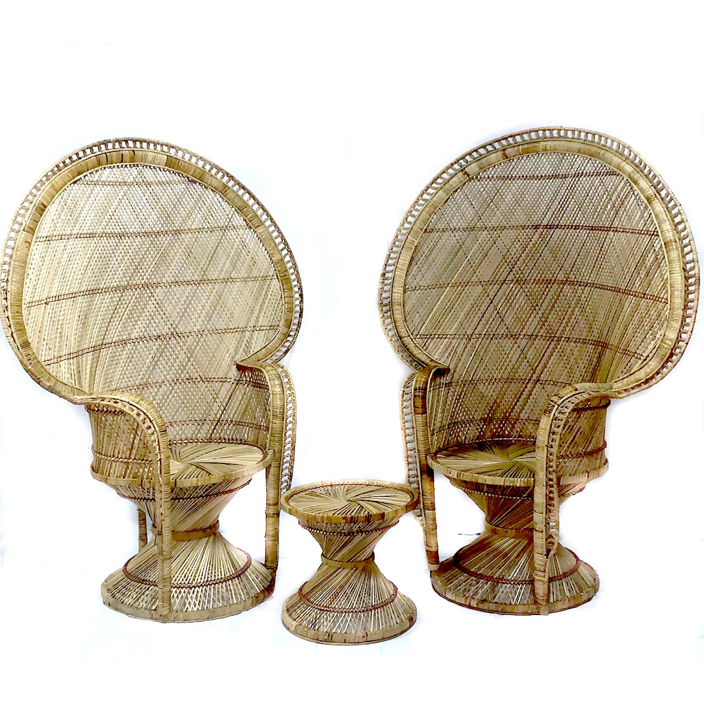 **Rattan Peacock Chair and Table Set - 3pc Boho Wicker Furniture for Patio, Living Room & Plant Room - Egg Lounger & Peacock Chair - Outdoor & Indoor Decor**