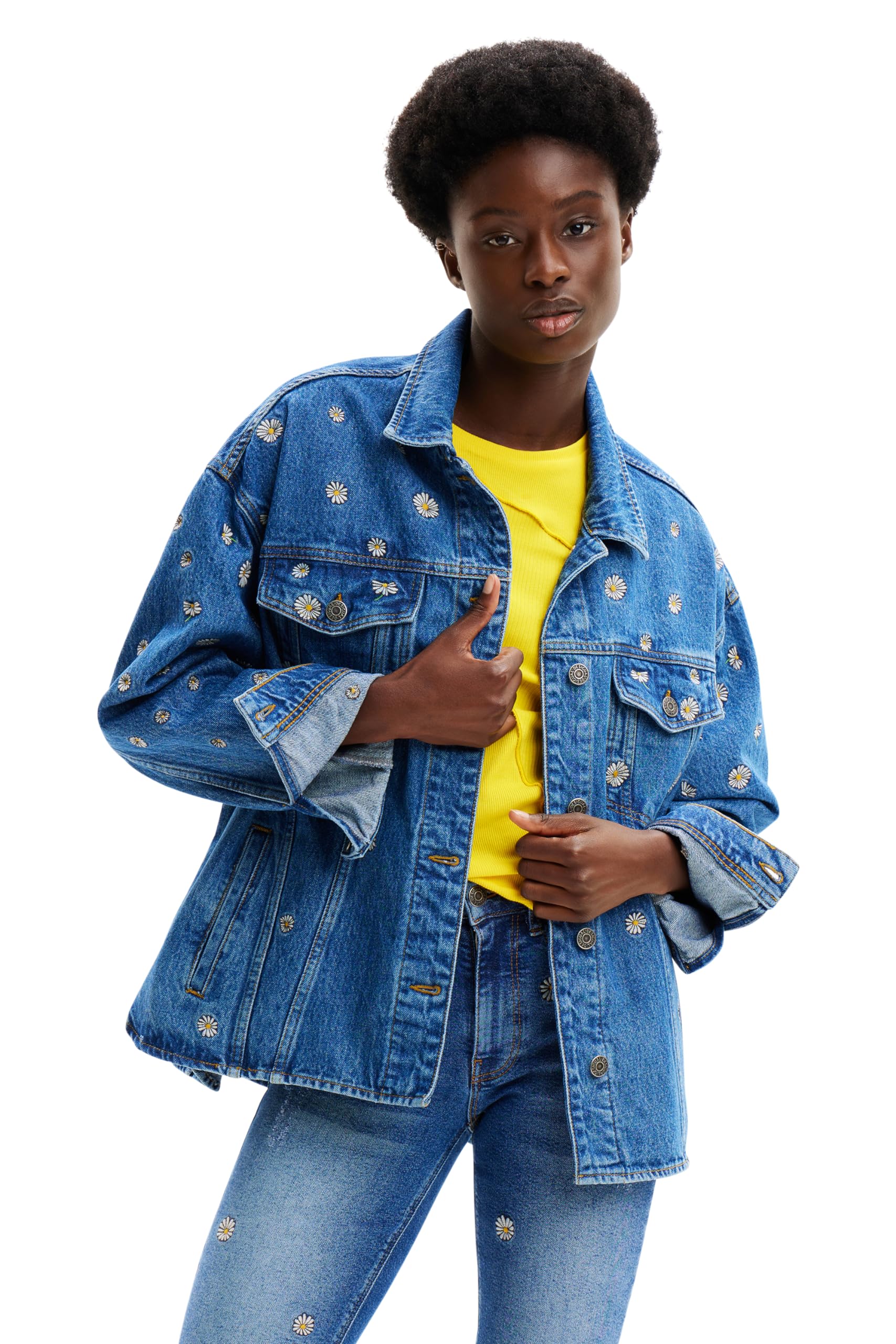 Desigual Women's Denim Trucker Jacket - Stylish Vintage Distressed Jean Jacket for Casual Outfits & Fall Layering | Perfect for Streetwear, Date Nights & Weekend Adventures