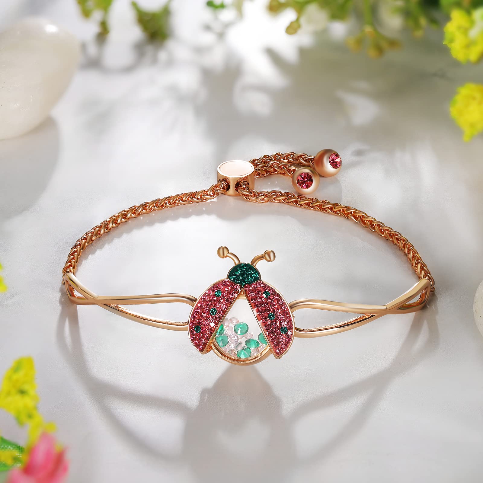 Superchic Ladybug Bracelet - Cute Cubic Zirconia Floating Crystal Jewelry for Women, Teens & Girls | Perfect Halloween Party, Birthday Gift & Everyday Fashion Accessory