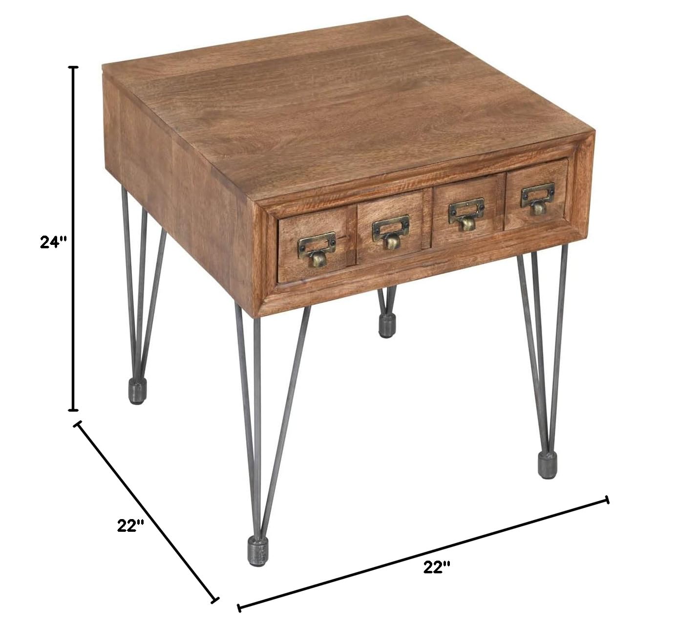 Vintage Solid Wood End Table with Apothecary Drawers - Rustic Nightstand for Bedroom, Living Room & Office - Jofran Inc. Handcrafted American Furniture