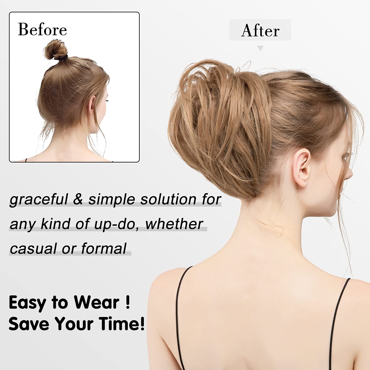BONAD Synthetic Hair Chignon Bun - Messy Bun Hair Piece with Elastic Band for Ponytail Extension | Women's Hair Accessories (Color: 10H86) | Perfect for Weddings, Parties & Everyday Styling
