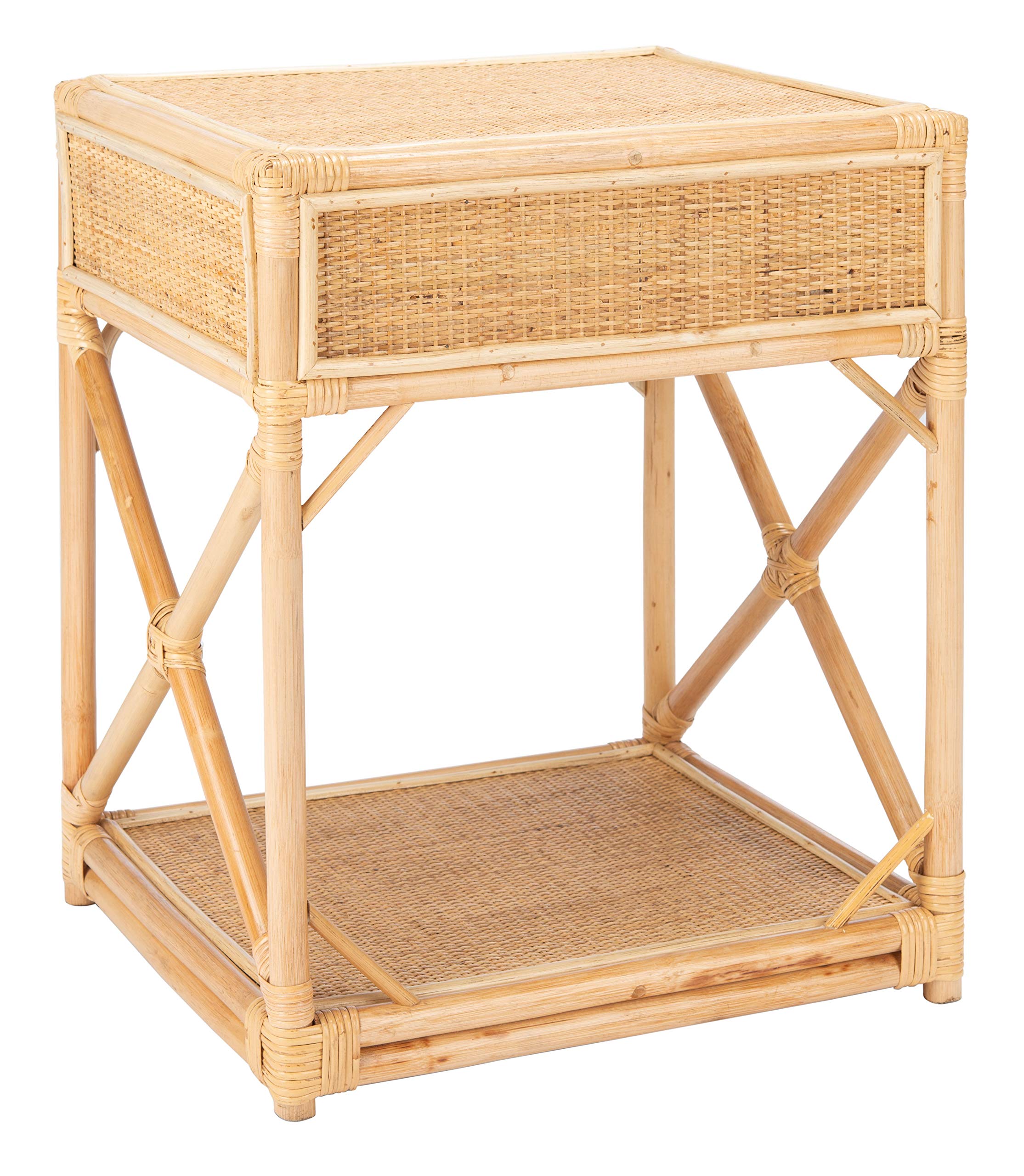 Safavieh Home Bali Coastal Natural 1-Drawer 1-Shelf Nightstand - Beach Style Bedside Table for Bedroom, Living Room & Guest Room Decor