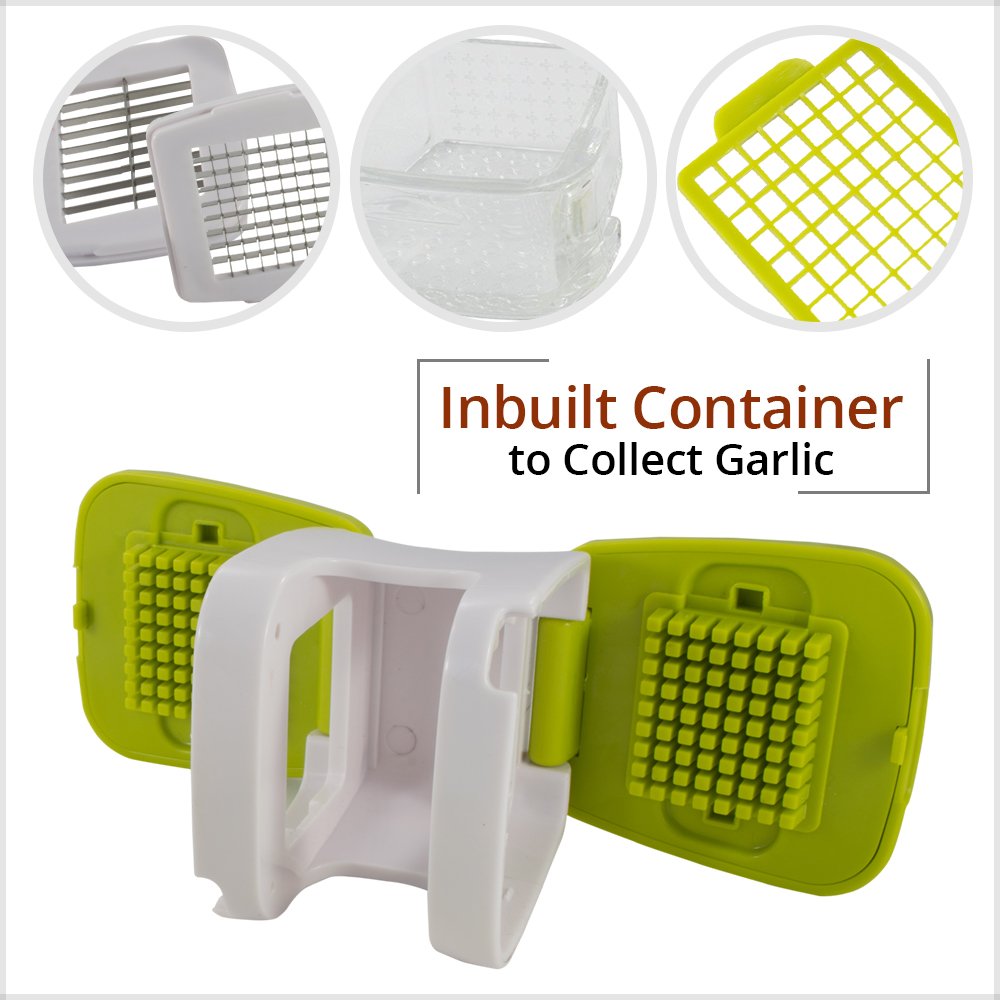 Premium Mini Garlic Press - Stainless Steel Garlic Crusher & Mincer with Ergonomic Handle - Perfect for Cooking, Baking & Meal Prep - Green