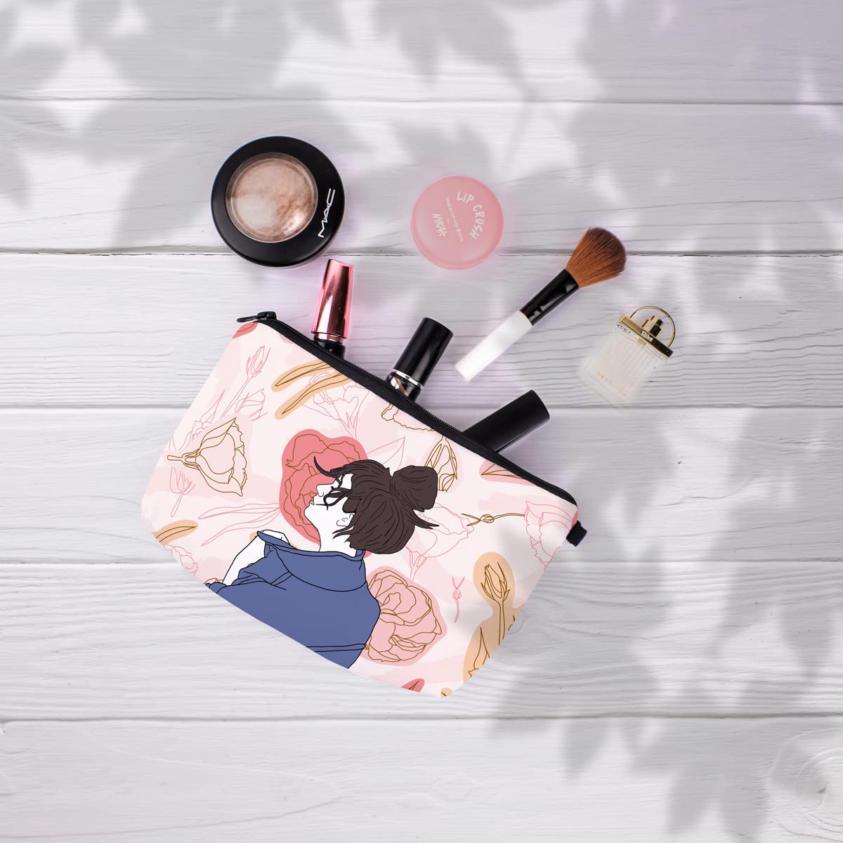 Pastel Pink Canvas Makeup Pouch for Women - Travel Cosmetic Bag with Zipper | Cute Bunny Design Toiletry Organizer | Perfect for Travel, Gym & Daily Storage
