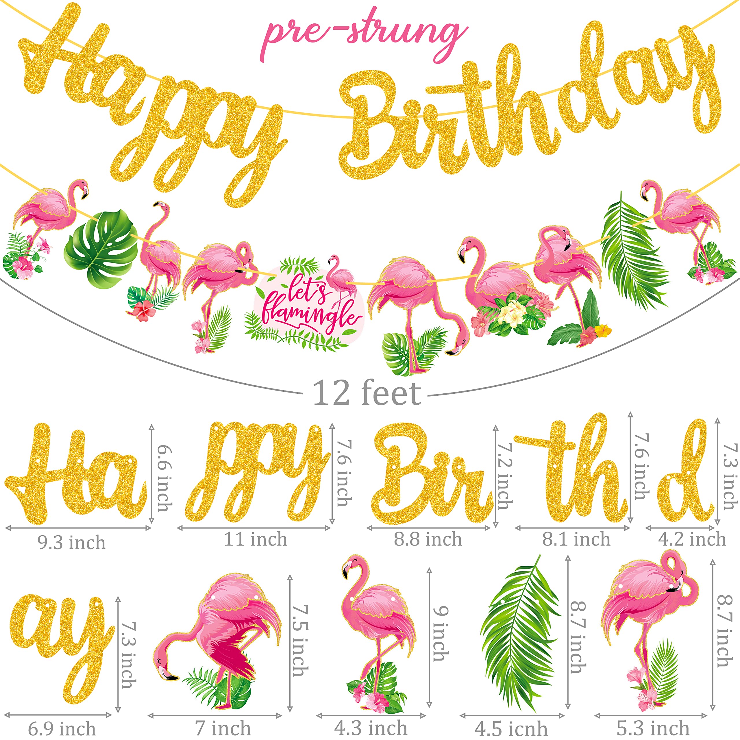 Flamingo Birthday Party Banner - Gold Glitter Happy Birthday Decor for Tropical Luau & Hawaii Theme Party Supplies | Perfect for Beach, Poolside & Summer Birthday Celebrations