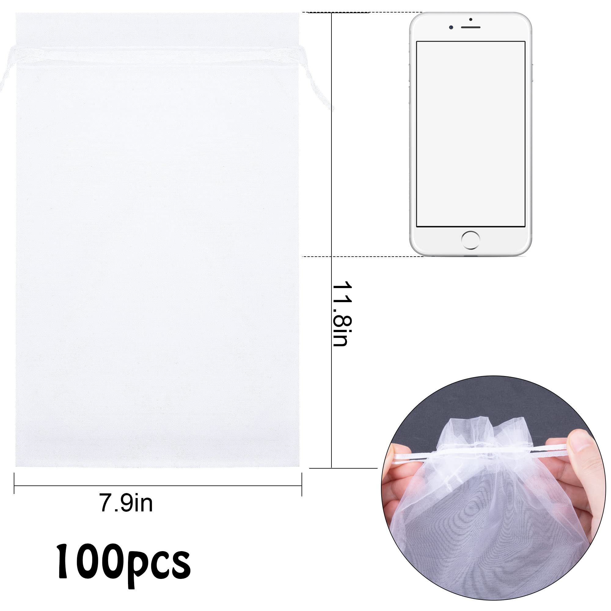 100 Pcs 8x12 Inch Organza Fruit Protection Bags with Drawstring - Breathable Mesh Barrier for Garden Plants, Fruit Trees & Vine Crops | Prevent Pests & Birds While Allowing Sunlight & Airflow