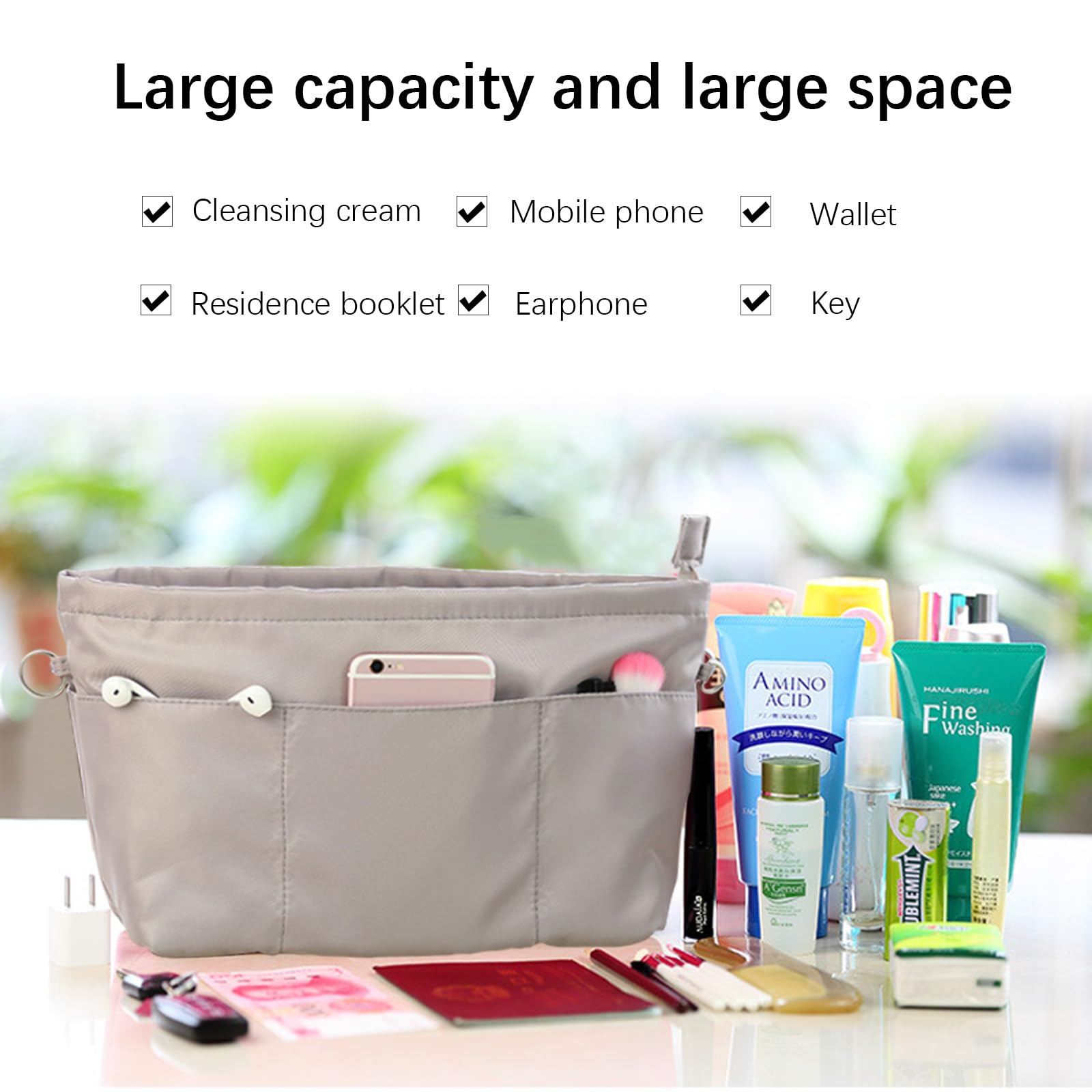 LKCAEY Purse Organizer Insert for Louis Vuitton Neverfull GM MM Graceful PM - Premium Handbag Organizer with 8 Pockets (3055 Grey-XS) - Perfect for Travel, Work & Daily Essentials Organization