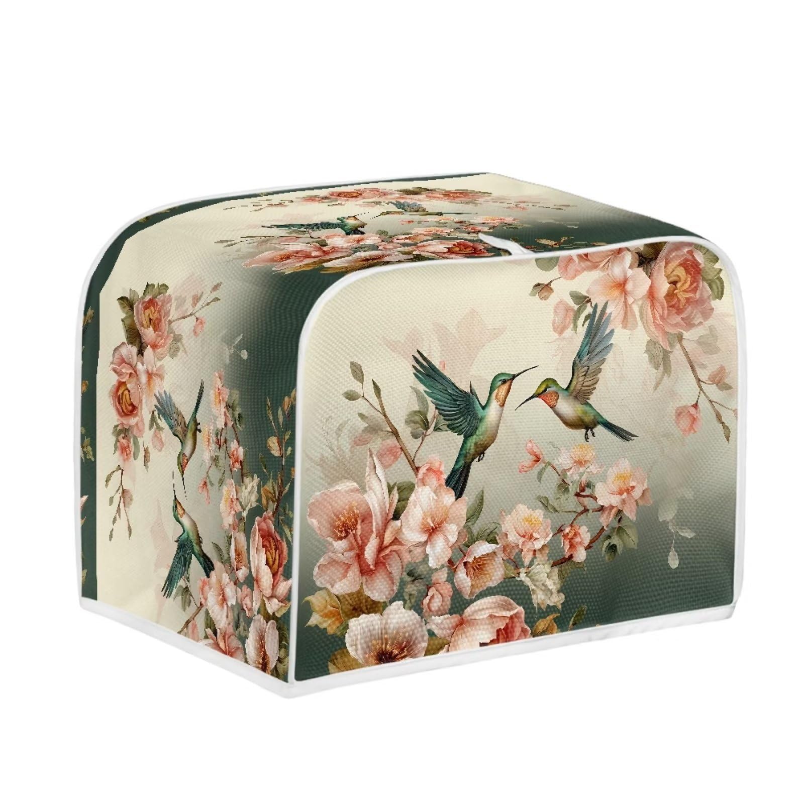 Hummingbird Floral Print 4-Slice Toaster Cover - Dust Protection Washable Kitchen Appliance Cover for Toaster Oven & Bread Maker - Decorative & Practical Kitchen Accessory with Handle (Perfect for Country Style Kitchens & Breakfast Nooks)