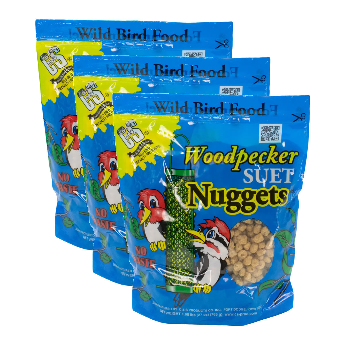 Woodpecker Suet Nuggets for Wild Birds - High Energy Bird Food, Set of 3 - Perfect for Backyard Bird Feeders & Woodpecker Attraction
