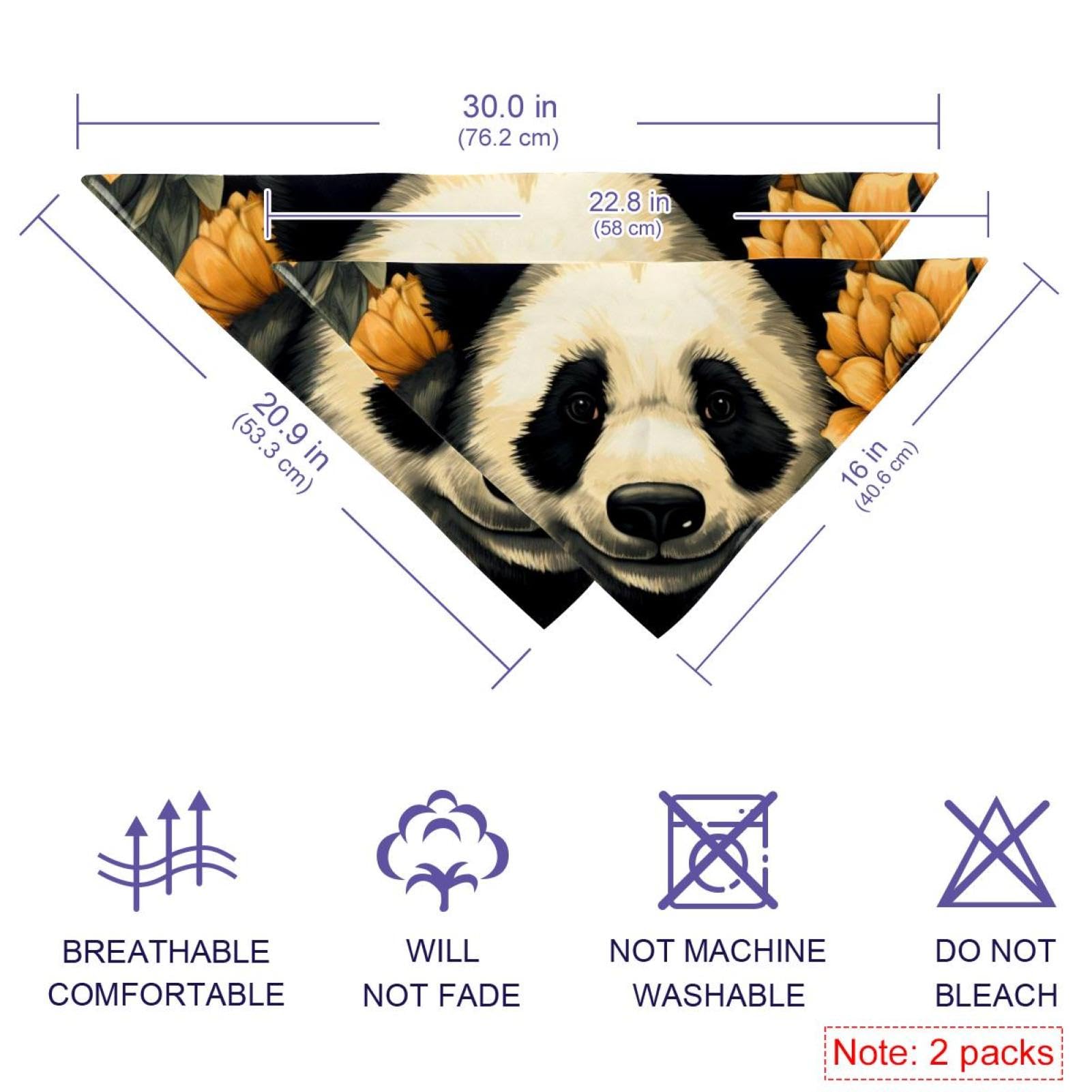 Dog Bandanas for Small Medium Large Pets - 2-Piece Set with Panda Bear & Sunflower Designs - Fashionable Pet Scarf Accessories for Dogs & Cats - Perfect for Daily Walks, Photo Shoots & Special Occasions