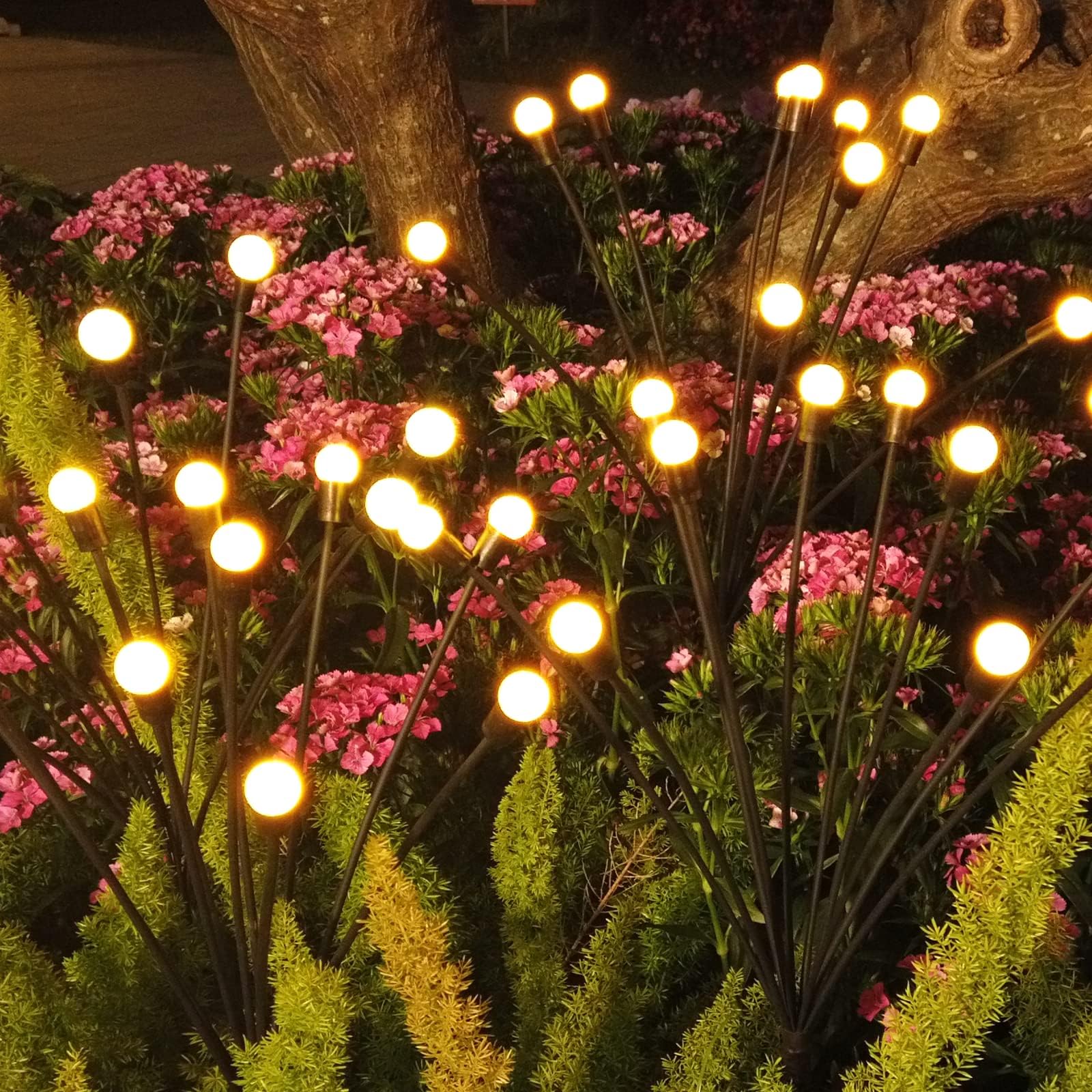 20LED Solar Garden Lights - 2 Pack Upgraded Waterproof Outdoor Solar Swaying Lights with 2 Lighting Modes, Warm White Firefly Lights for Yard, Patio, Pathway & Landscape Decoration | Perfect for Evening Ambiance & Garden Parties