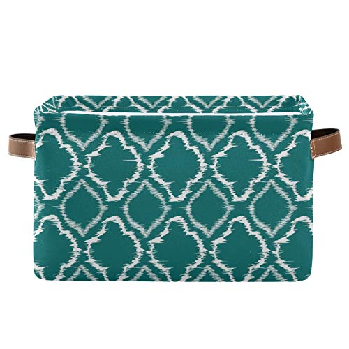 2 Pack MNSRUU Collapsible Storage Baskets with PU Handles - Waterproof Teal Trellis Boho Organizer for Nursery, Laundry & Home Organization | Perfect for Baby Clothes, Toys & Household Items