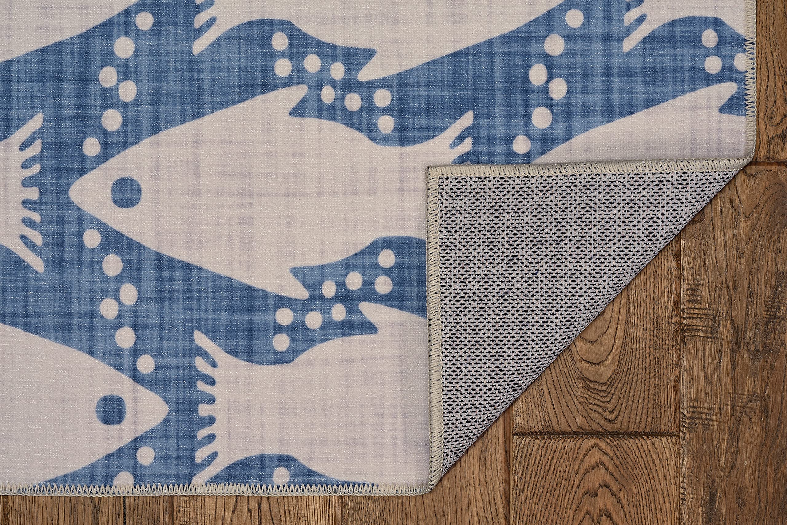 Linon The Anywhere Washable Rug Shayna Ivory/Blue 5' X 7' Area Rug - Soft & Durable Indoor/Outdoor Carpet for Living Room, Bedroom, Patio, or Office