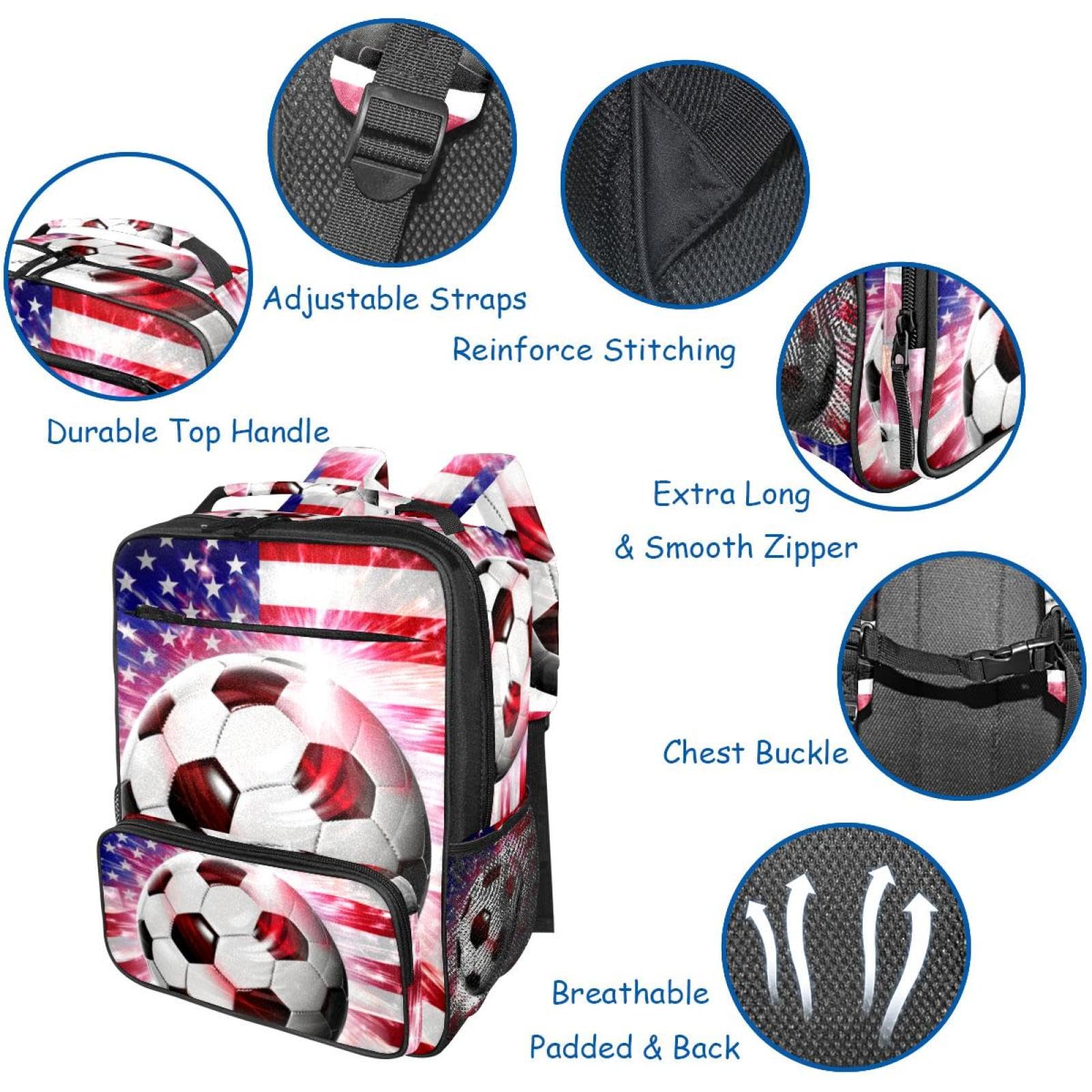 Best Travel Backpacks for Women & Men - Durable American Flag Design with Football Print - Perfect for School, Hiking, and Outdoor Adventures