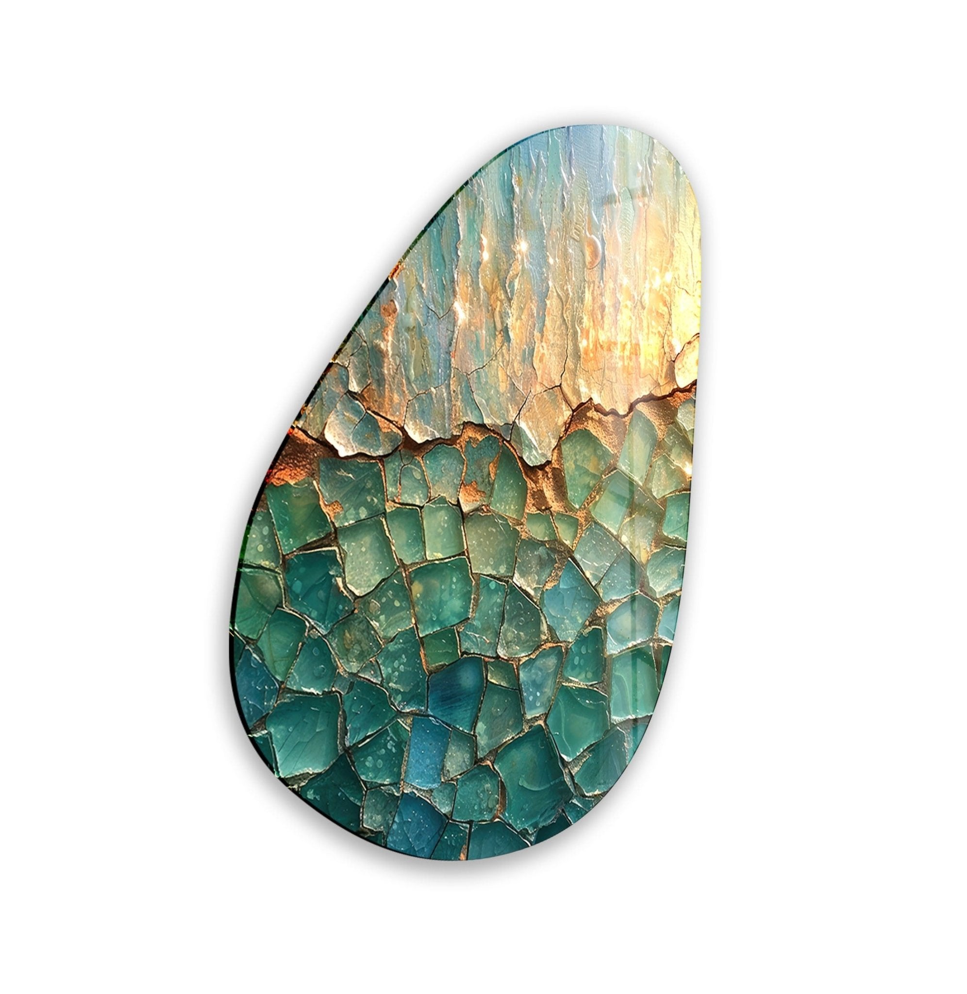 Asymmetrical Oval Green Cracked Glass Wall Art - Modern Abstract Home Decor for Living Room, Bedroom & Office - Handmade Glass Wall Sculpture for Unique Interior Design