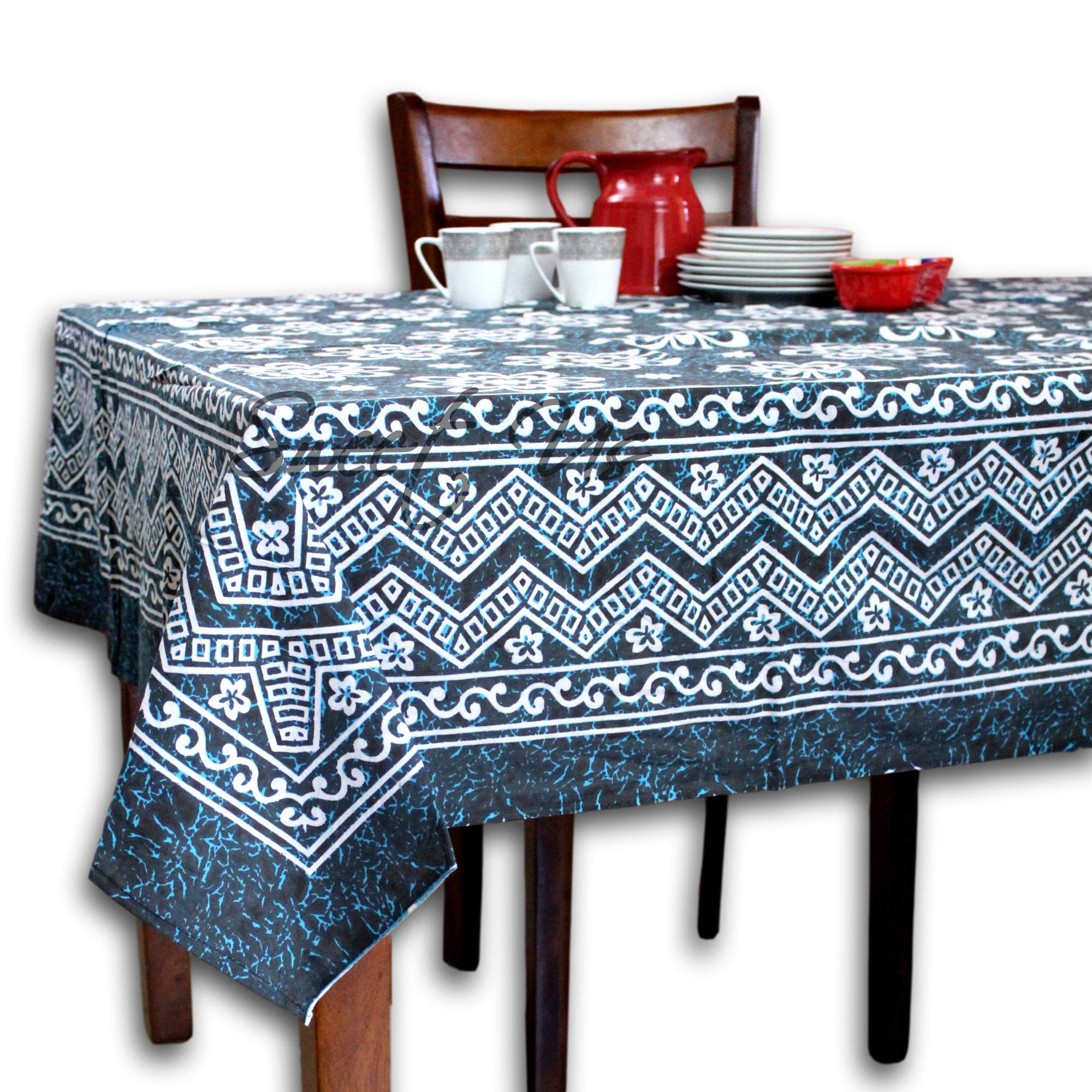Premium Cotton Floral Tablecloth for Rectangle Tables - 70 x 104 Inch White Blue Grayish Brown Vine Pattern Table Cover - Waterproof & Wrinkle-Resistant for Dining Room, Patio, Picnic, Wedding & Outdoor Events