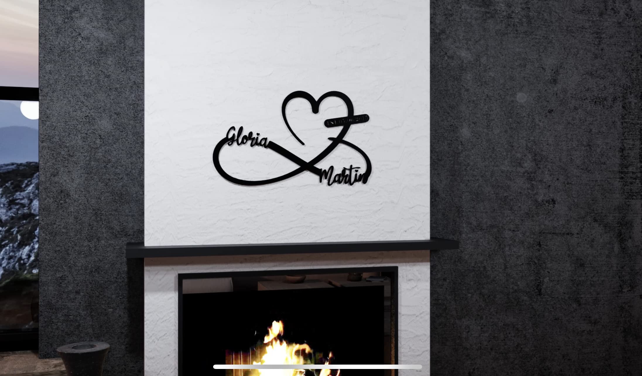 Custom Heart & Infinity Metal Wall Art - Personalized Modern Home Decor, Housewarming Gift & Unique Wall Sign - Perfect for Living Room, Bedroom, or Office Decoration (Black)
