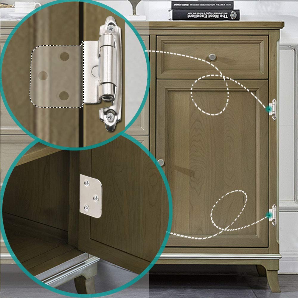 3/8 Inch Offset Inset Cabinet Hinges - Self Closing Satin Nickel Kitchen Cabinet Hinges (4 Pack) - Perfect for Cabinet Door Installation & Home Renovation Projects