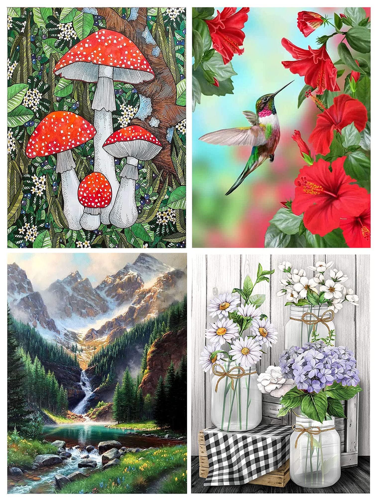 5D Diamond Painting Kits for Adults - 4 Pack DIY Full Drill Diamond Art Kits with Landscape Designs (12x16 Inch) for Home Wall Decor, Gift & Relaxation Therapy | Perfect for Stress Relief, Crafting & Living Room Decoration