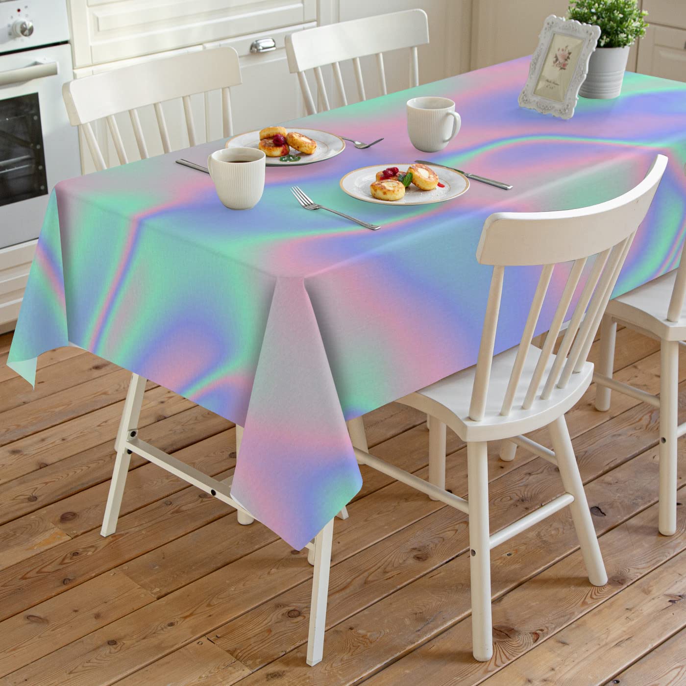 Waterproof & Stainproof Rectangle Tablecloth - Iridescent Shiny Polyester Table Cover for Dining, Party, Wedding - Wrinkle-Free, Washable Fabric - Perfect for Holiday Dinners, Birthday Celebrations & Outdoor Events