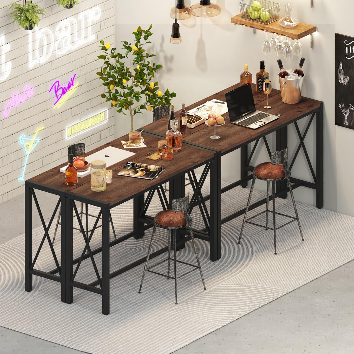 BON AUGURE 55-inch Rustic Oak Counter Height Bar Table - Narrow Tall Behind Couch Sofa Table, High Top Wood Pub Console Table for Home & Living Room - Perfect for Small Spaces, Kitchen Islands & Dining Areas (36.6