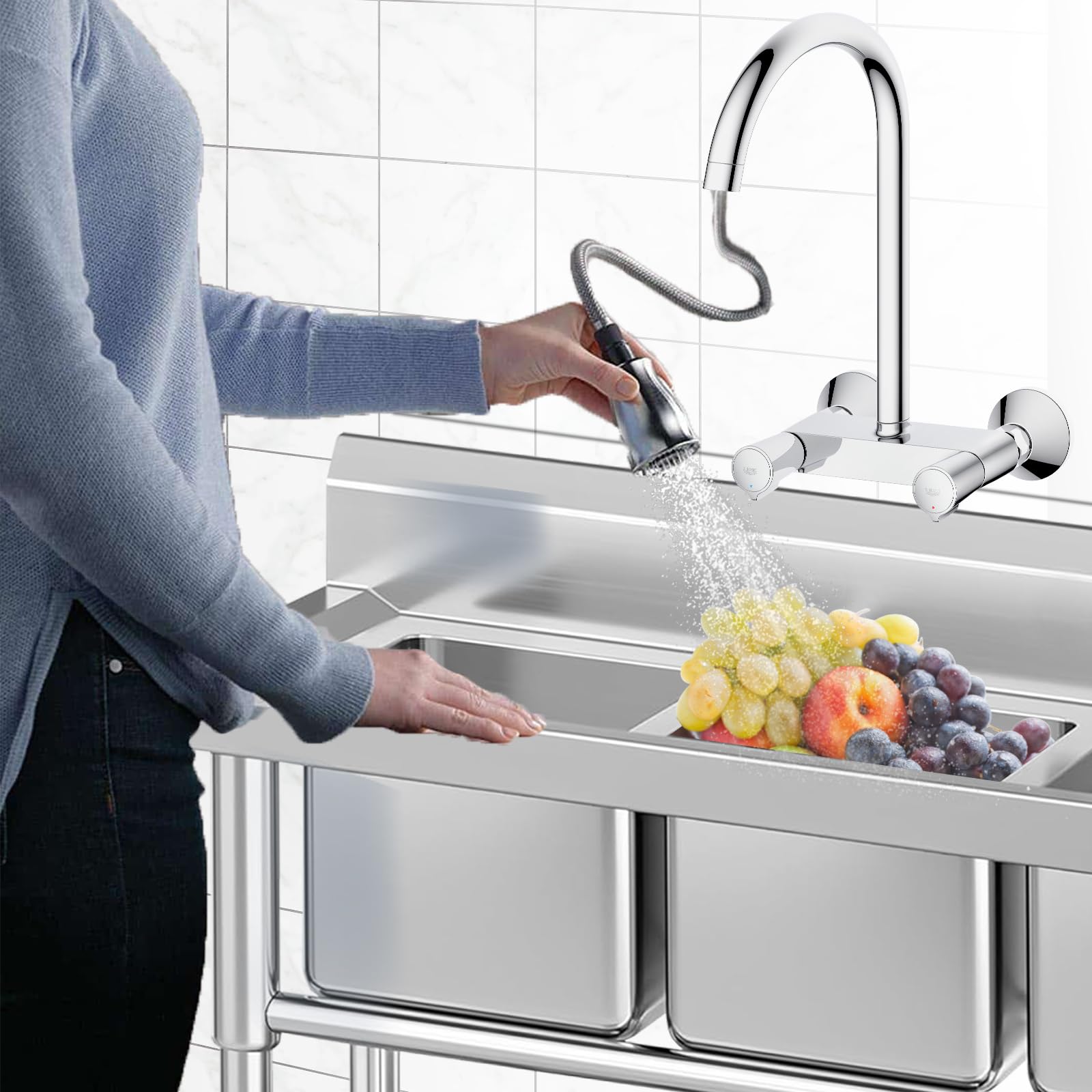 GARVEE 3-Compartment Stainless Steel Commercial Kitchen Sink with Storage Shelves - 39.3 x 37 x 17.7 Inch Freestanding Prep Sink for Restaurants, Laundry Rooms, Garages & Workshops | Heavy-Duty Utility Sink for Food Prep, Dishwashing & Cleaning Tasks