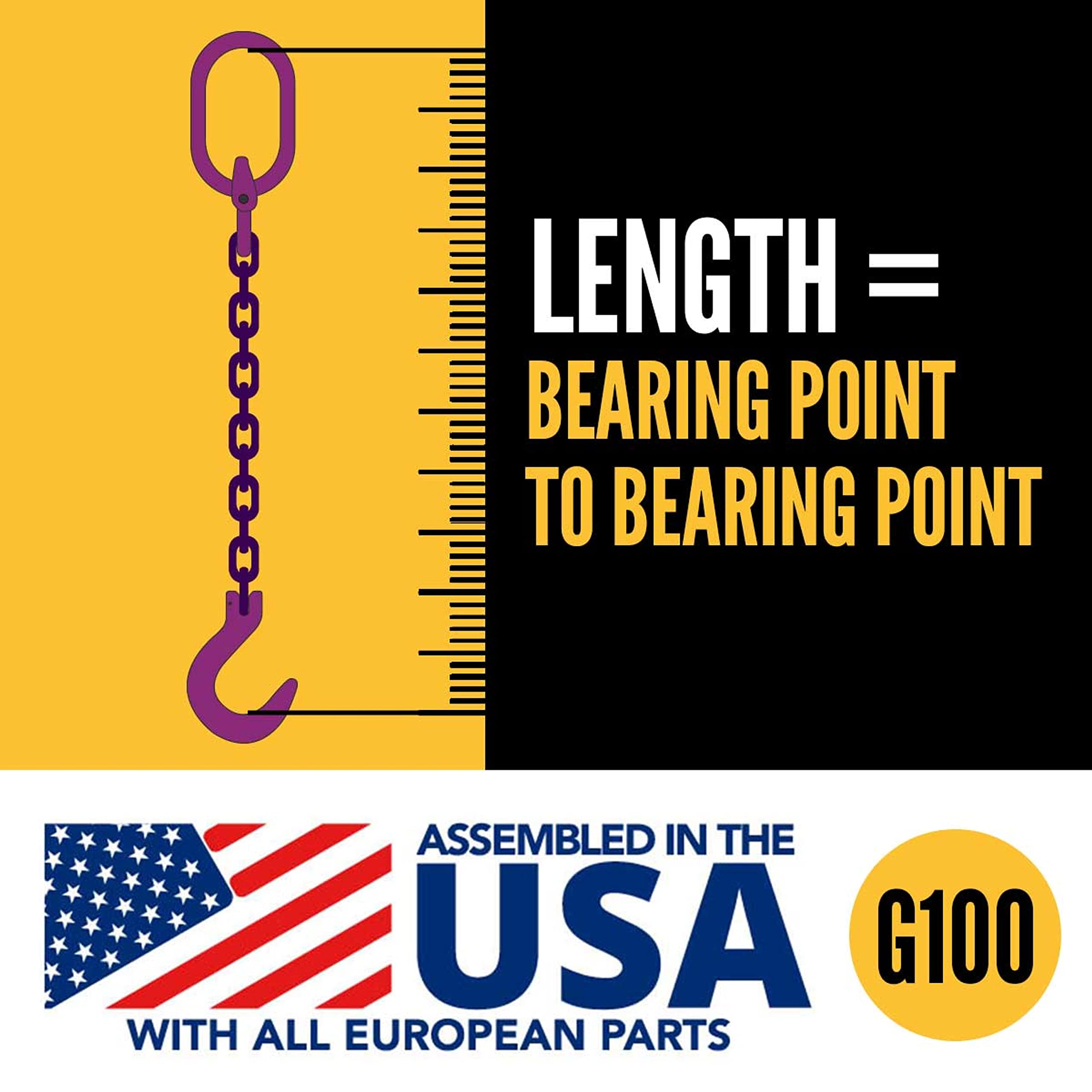 3/8 Inch x 10 Foot Adjustable 1-Leg Chain Sling with Foundry Hook - Grade 100 Alloy Steel Overhead Lifting Sling for Heavy Cargo - Ideal for Construction, Warehouse, and Industrial Material Handling