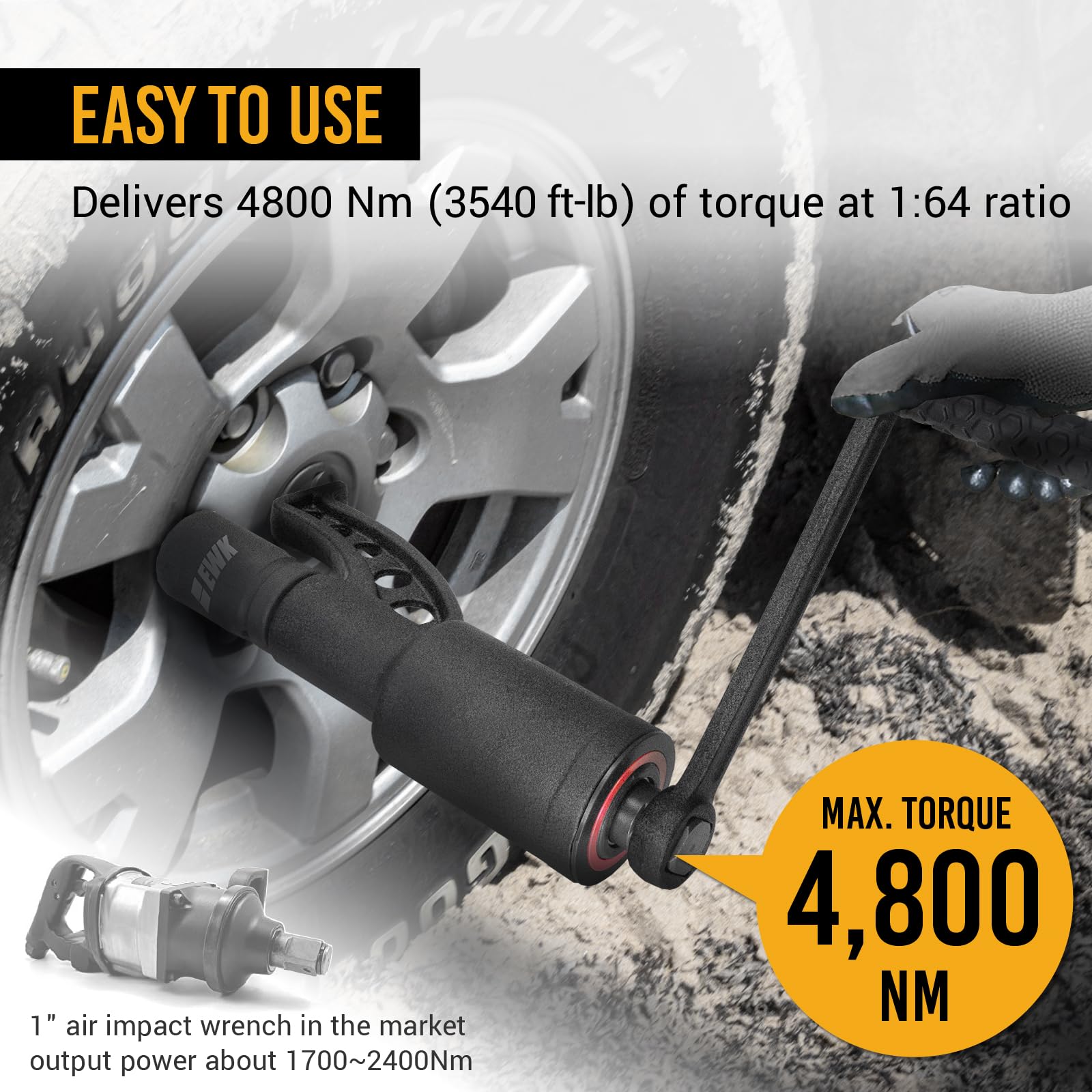 EWK 7-Piece 1-Inch Drive Heavy Duty Torque Multiplier Wrench Set with 21mm, 33mm, 38mm, 41mm Sockets - Labor Saving Lug Nut Remover for Semi Trucks, RVs & Heavy Equipment - Perfect for Tire Changes, Mechanical Repairs & Industrial Maintenance