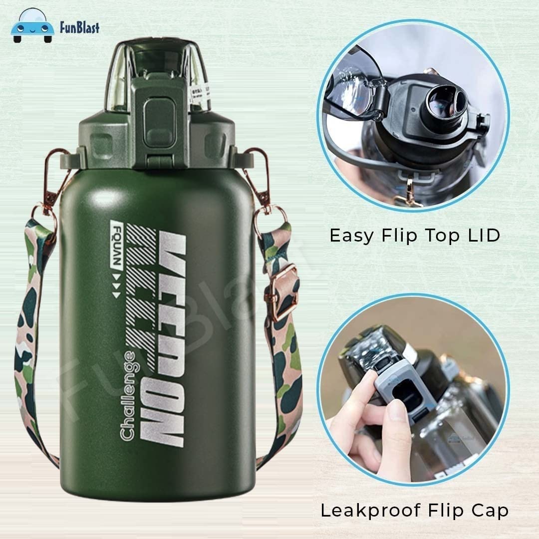 FunBlast 1000ML Insulated Stainless Steel Water Bottle - Hot & Cold Thermos Flask, BPA-Free 304 Stainless Steel Gallon Bottle for Gym, Hiking, Office & Outdoor Activities (Green)