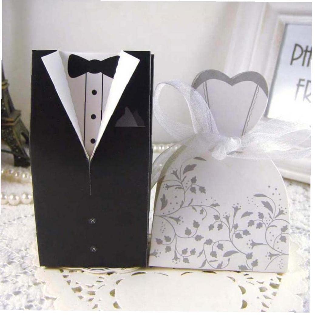 100pcs Elegant Wedding Candy Boxes - Bride and Groom Gift Bags for Wedding Favors, Bridal Shower, Anniversary Party Decorations & Special Events