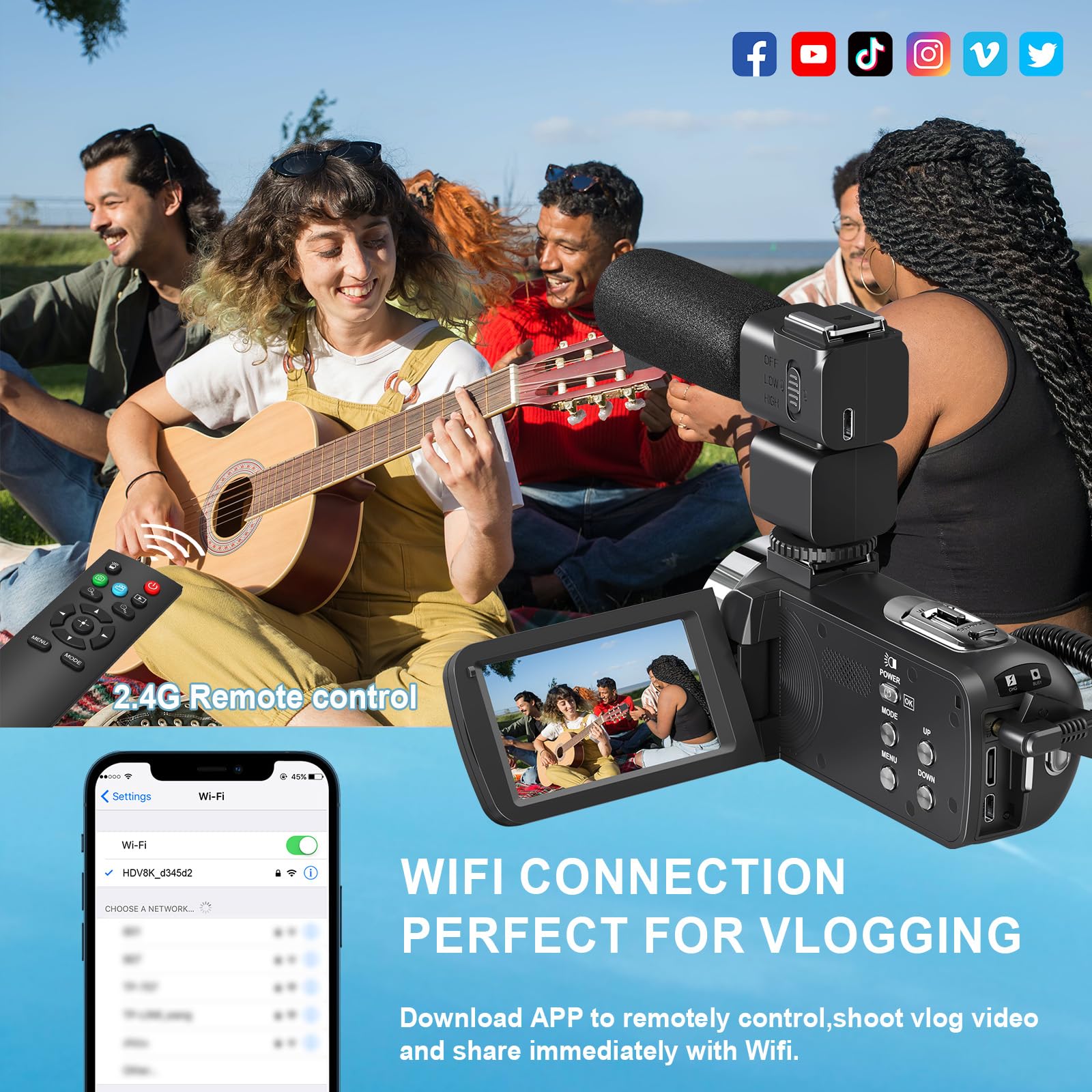 8K 64MP Camcorder Video Camera with 18X Digital Zoom - YouTube Vlogging Camera, Webcam with IR Night Vision & WiFi, 3.0” Touch Screen, Includes Microphone, 32G SD Card, Remote Control & 2 Batteries - Perfect for Travel Vlogging, Live Streaming, and Home Security Monitoring