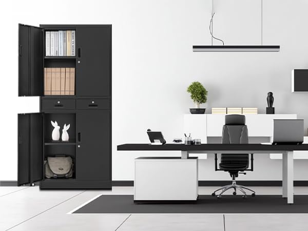 BESFUR Metal Storage Cabinet with Drawers & Adjustable Shelves - Heavy Duty Garage, Office, Classroom Organizer - Black | Perfect for Tool Storage, School Supplies & Home Organization