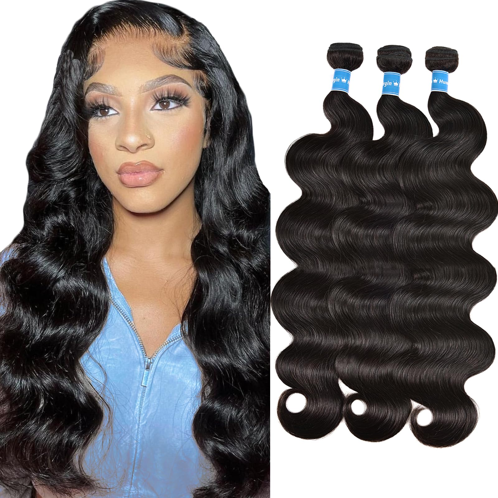 Premium 100% Unprocessed Brazilian Body Wave Human Hair Bundles - 3 Bundles Set (22/24/26 Inch) - 10A Grade Virgin Hair for Black Women - Natural Color Hair Extensions for Styling, Volume & Everyday Glam