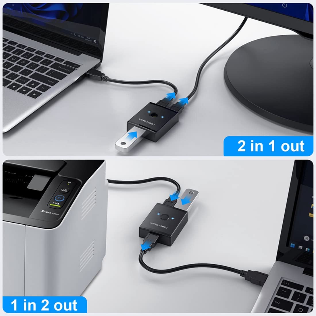 Doumneou USB 3.0 KVM Switch with USB Hub - 2-Port Peripheral Sharing for PC, Mouse & Printer | Perfect for Home Office & Multi-Device Workstations