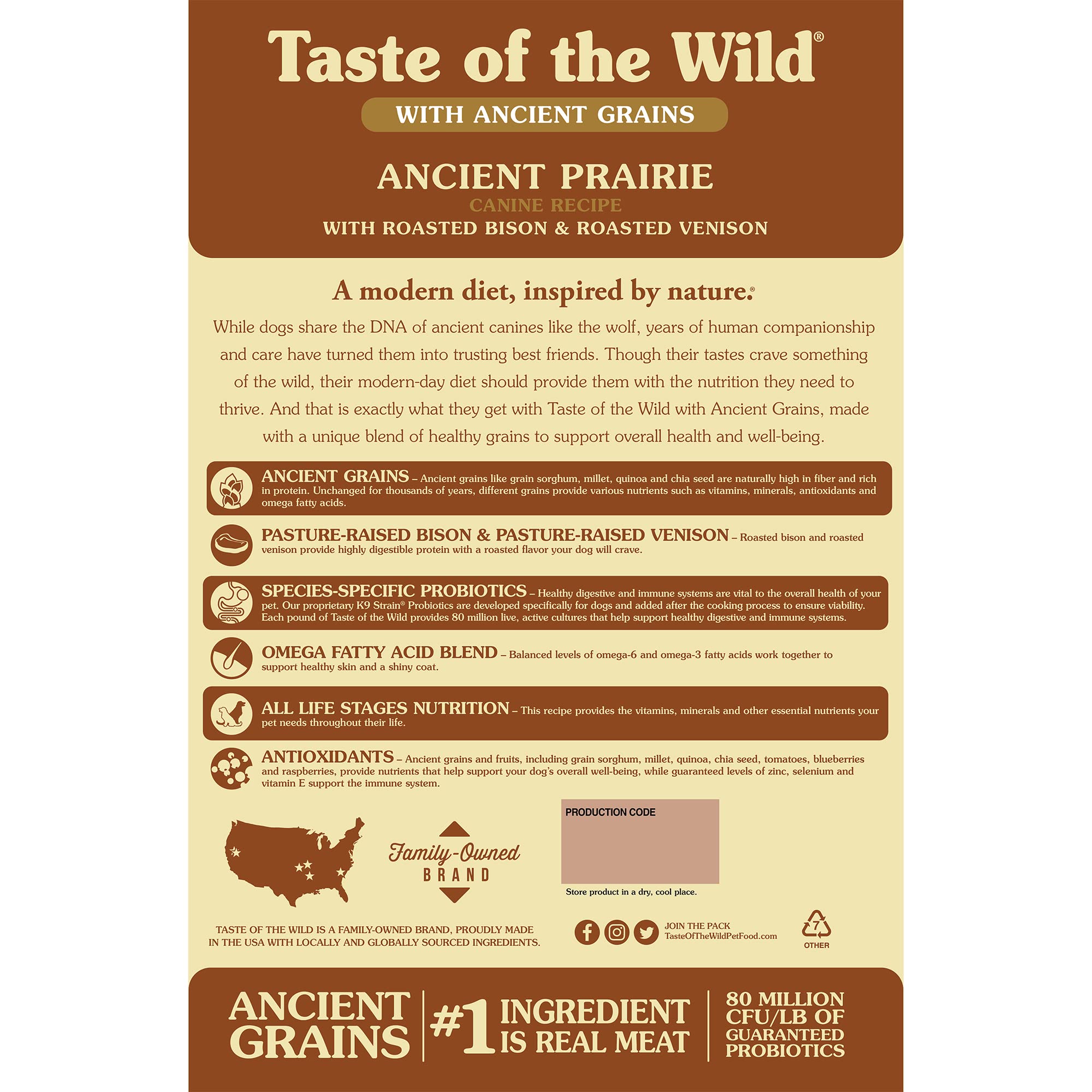 Taste of the Wild Ancient Grains Dry Dog Food - High Protein Roasted Bison & Venison Recipe with Probiotics for Adult Dogs | 5lb Bag | Perfect for Active Dogs & Outdoor Adventures