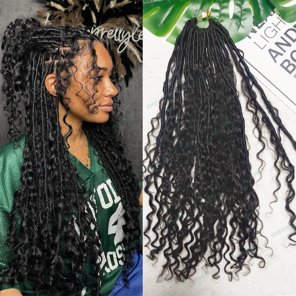 Knotless Crochet Boho Goddess Locs with Human Hair - 22 Inch Soft Faux Locs Box Braids (48 Strands) for Black Women - Perfect for Protective Styling, Weddings & Everyday Wear