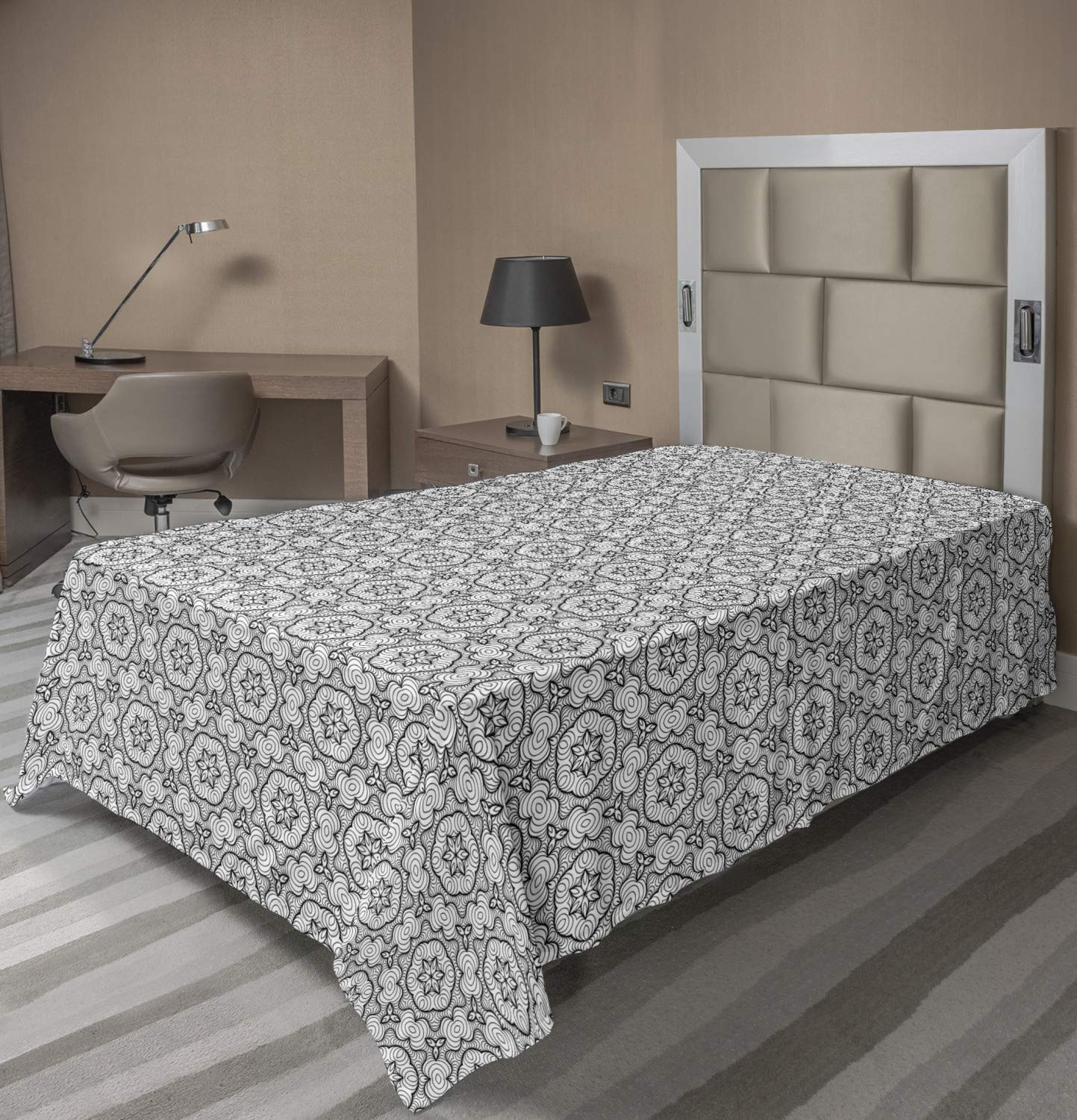 Ambesonne Black and White Twin XL Flat Sheet - Abstract Mandala Floral Pattern Soft Comfortable Bedding - Perfect for Guest Rooms, Dorm Decor & Bohemian Style Bedrooms