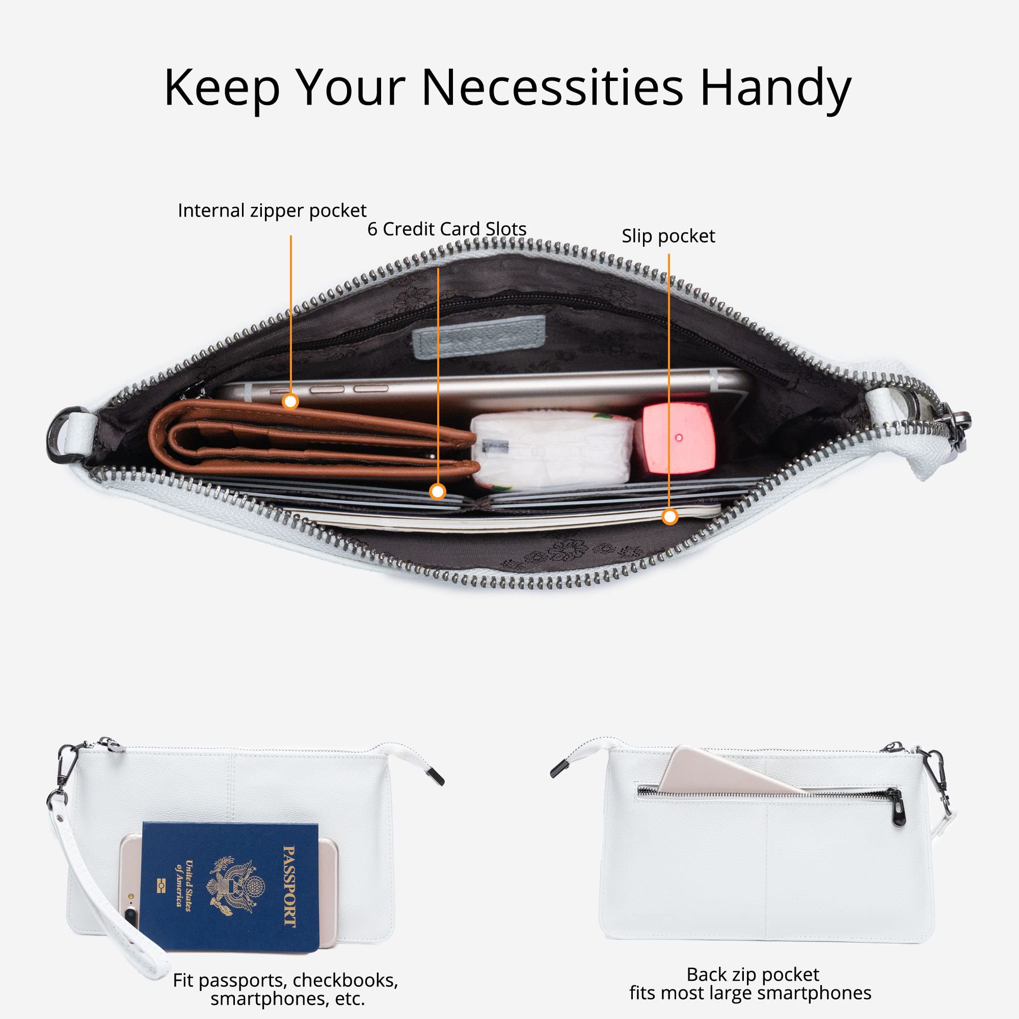 Bveyzi Genuine Leather Wristlet Purse for Women - Elegant Envelope Clutch Wallet & Small Crossbody Bag - Perfect for Evening Parties, Weddings, and Formal Events