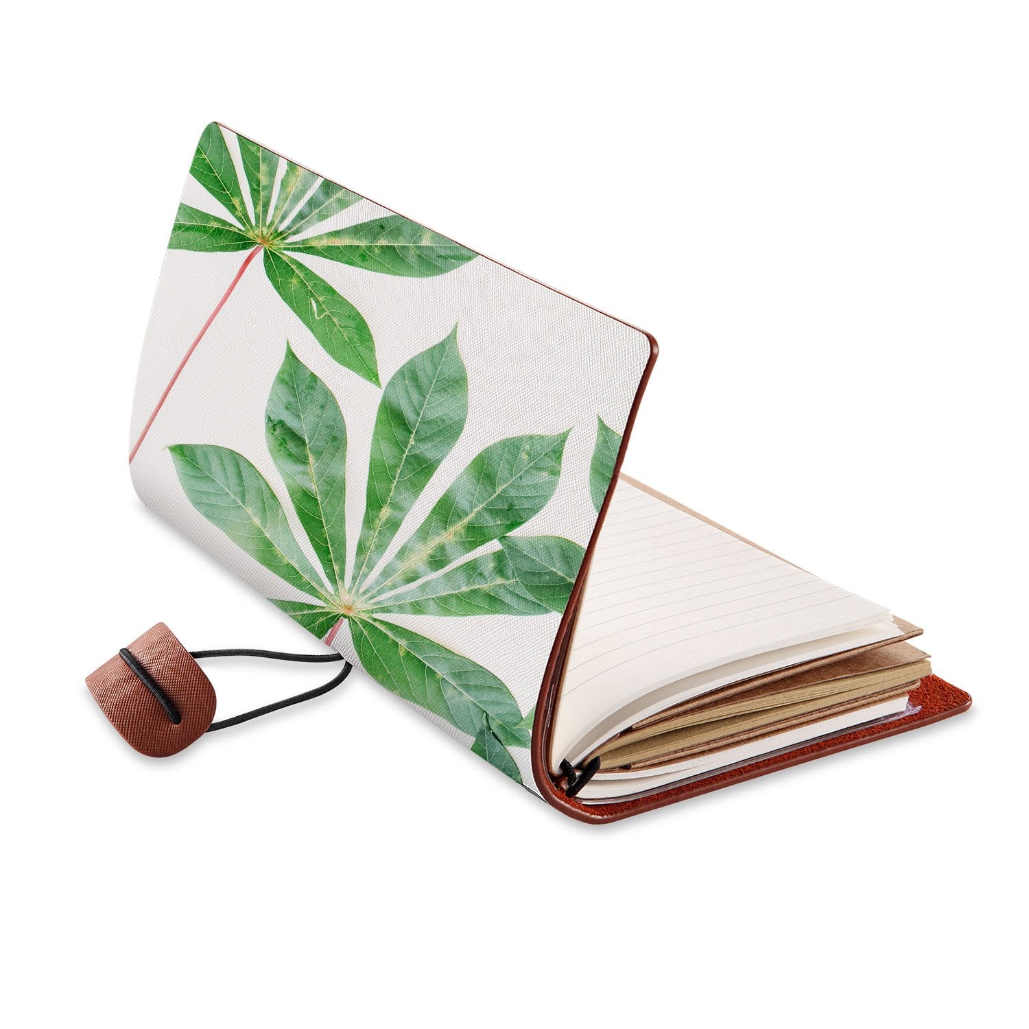 Premium Traveler's Notebook with Flat Flower Design - Leather Journal for Writing, Sketching & Planning - Perfect for Travel, Work & Creative Projects