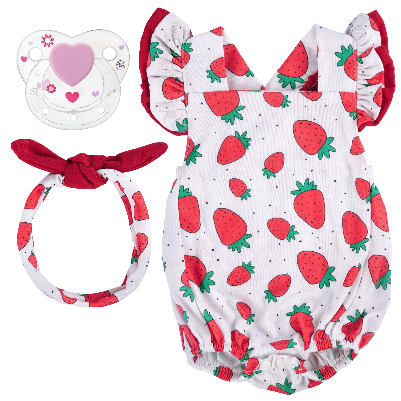 JIZHI Reborn Baby Doll Clothes for 17-22 Inch Dolls - Strawberry Outfit Set with Pacifier for Newborn Girl Dolls | Perfect for Collectors, Gift Giving & Role Play
